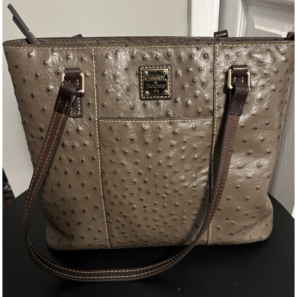 DOONEY & BOURKE Brown Mid-Size Lexington Ostrich-Embossed Tote Purse Bag 12x10